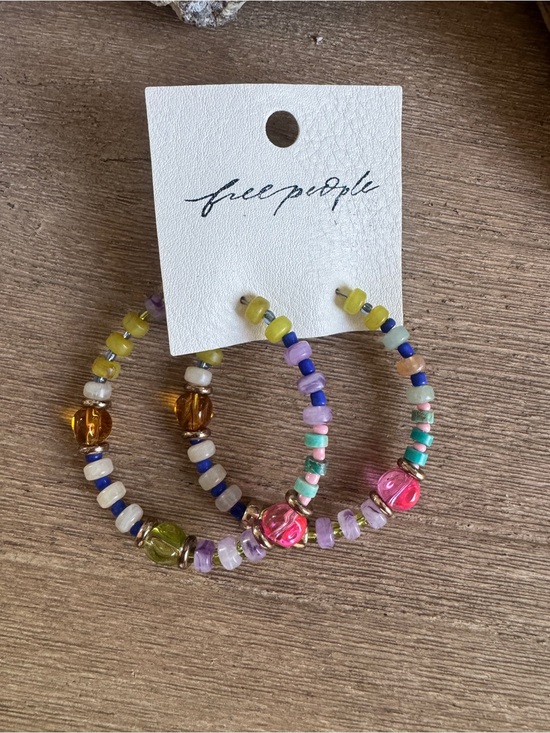 Free People Jewelry - Free People Colorful Beaded Hoop Earrings NWT Boho Statement